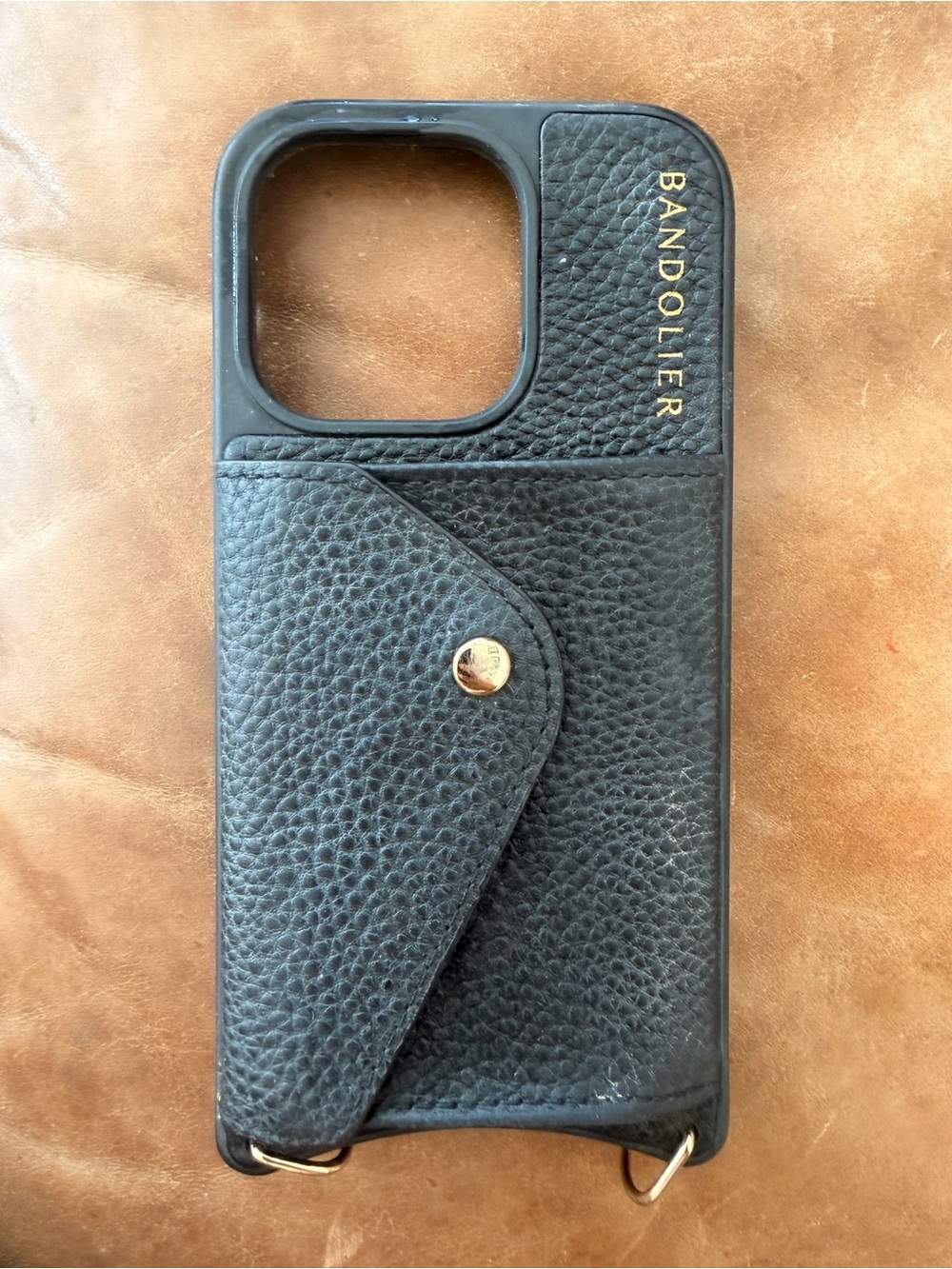 Bandolier Hailey Black Pebble Leather Pocket Phone Case with Gold  iPhone 14 Pro